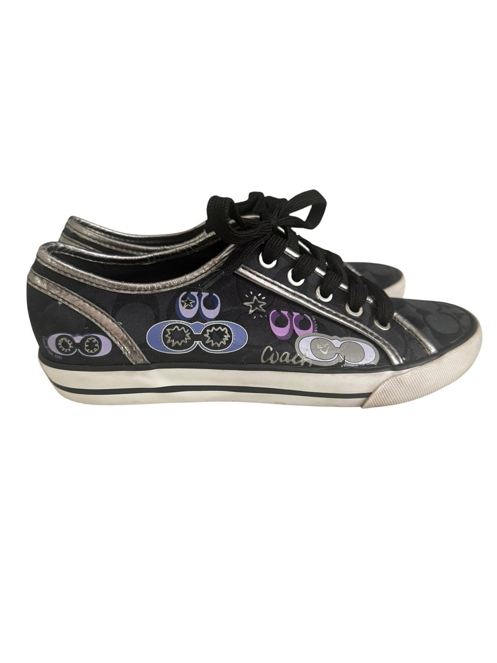 Coach Barrett Poppy Sneakers  Woman Sz 6.5 /black/Multi Lace Up Y2K Vintage